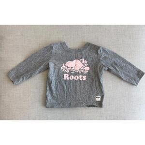 NWOT Baby Roots Long Sleeve Shirt Gray Pink Logo Size 6-12 Months